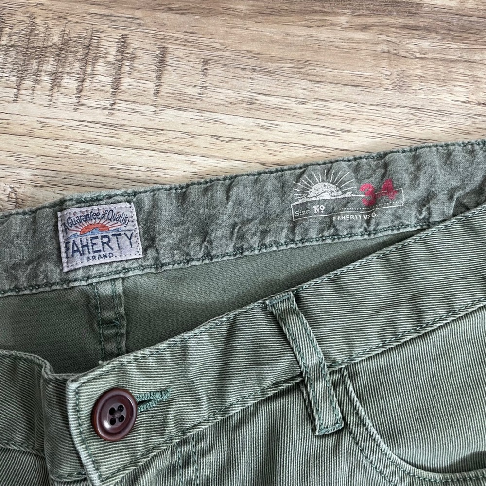 Faherty Brand Mens 34 Olive Green 5-Pocket Straight Leg Twill Pants Stretch 33" - Picture 4 of 8